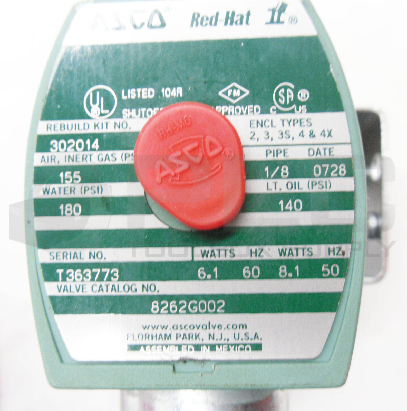ASCO RED HAT 8262G002 SOLENOID VALVE W/ MP-C-080 COIL 238210-032-D