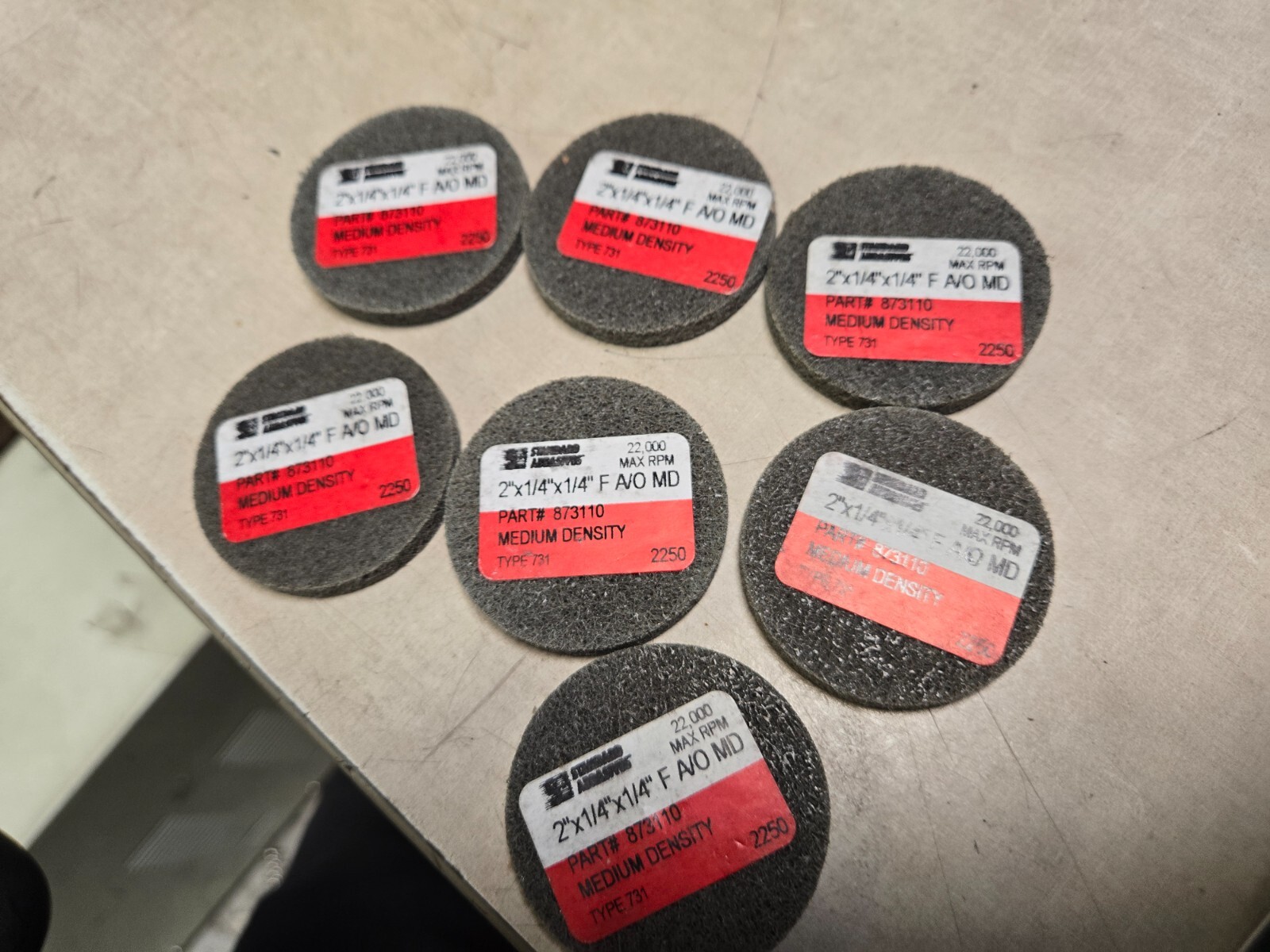QTY 7 Standard Abrasives 2″x1/4″x1/14″ F AO MD 873110 Medium Density Type 731