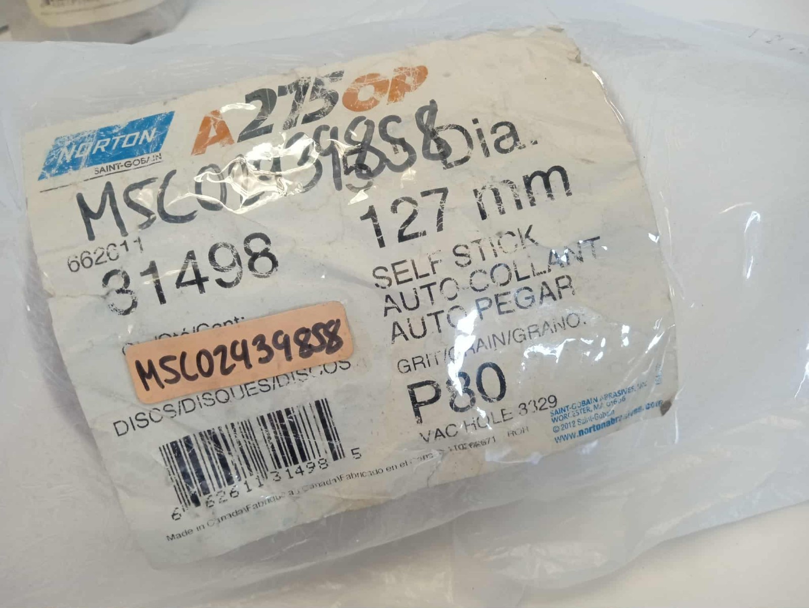 Norton 31498 5″ Dia PSA Disc Roll: 80 Grit, Aluminum Oxide Medium Grade, B-Weig
