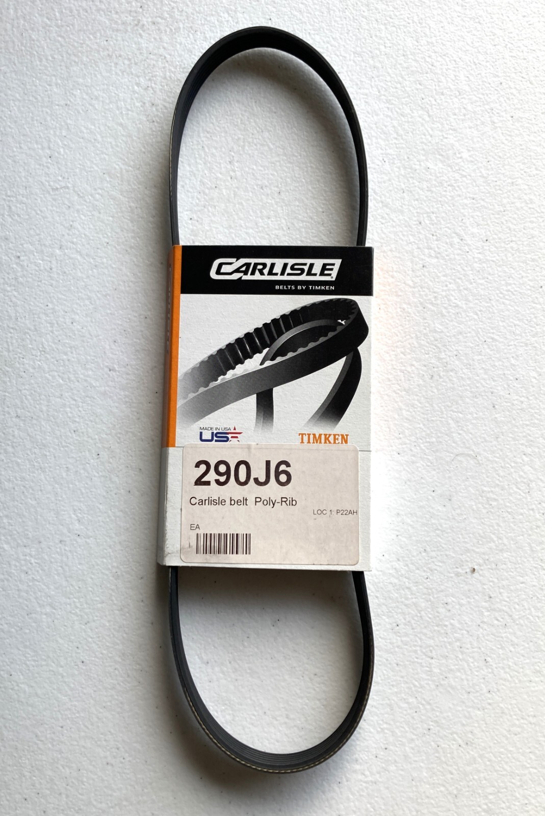 Timken Carlisle 290J6 Vee-Rib Poly V Belt Made in Thailand 290J