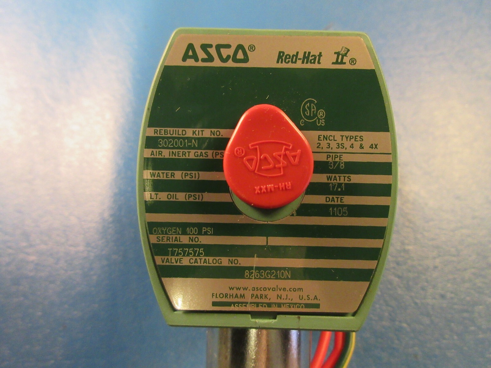 ASCO 8263G210N 3/8 NPT SOLENOID, Valve, 2 way, 120/60, 110/50