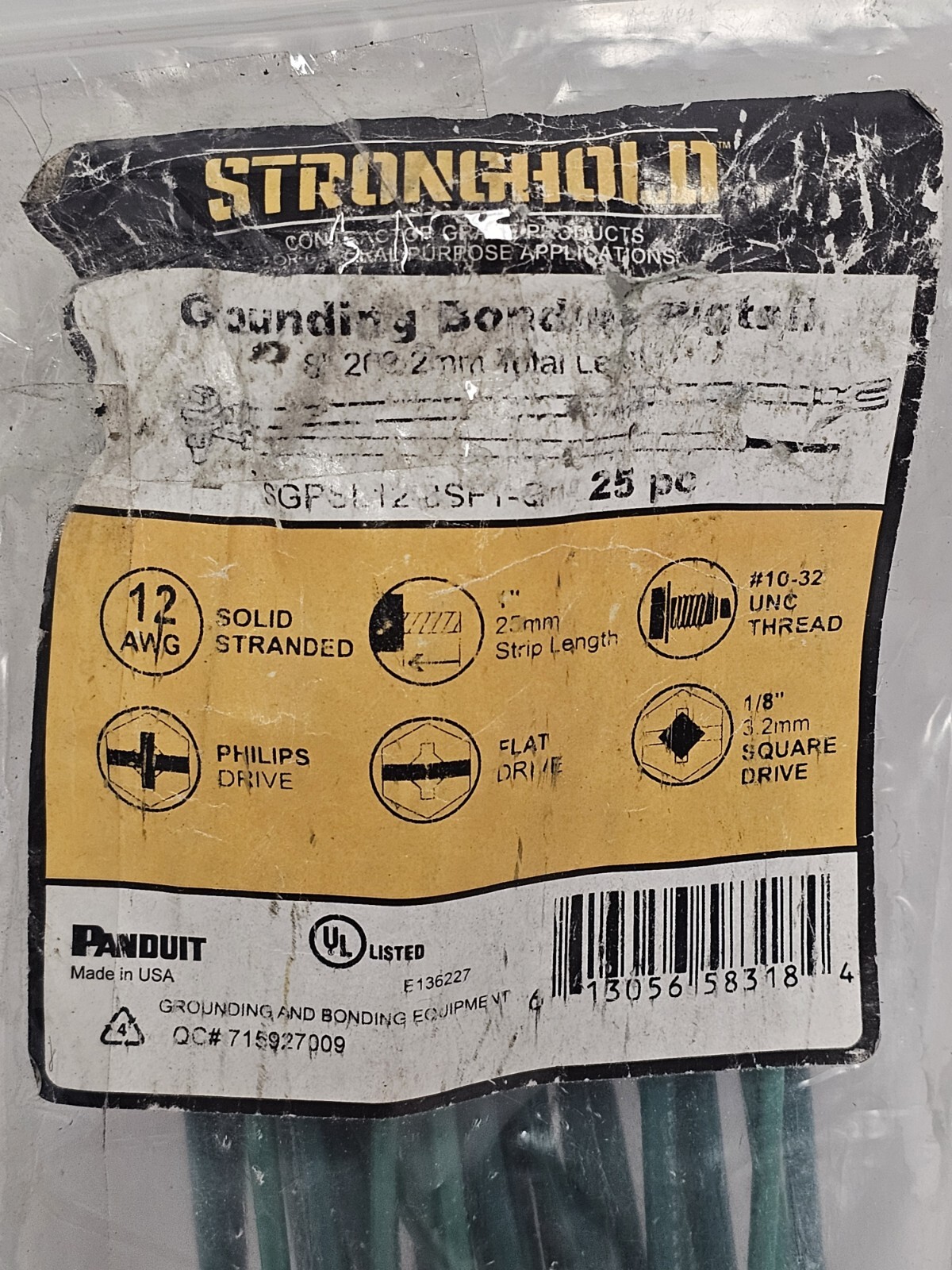 PANDUIT GROUND & BONDING PIGTAIL STRONGHOLD 12AWG 16PCS