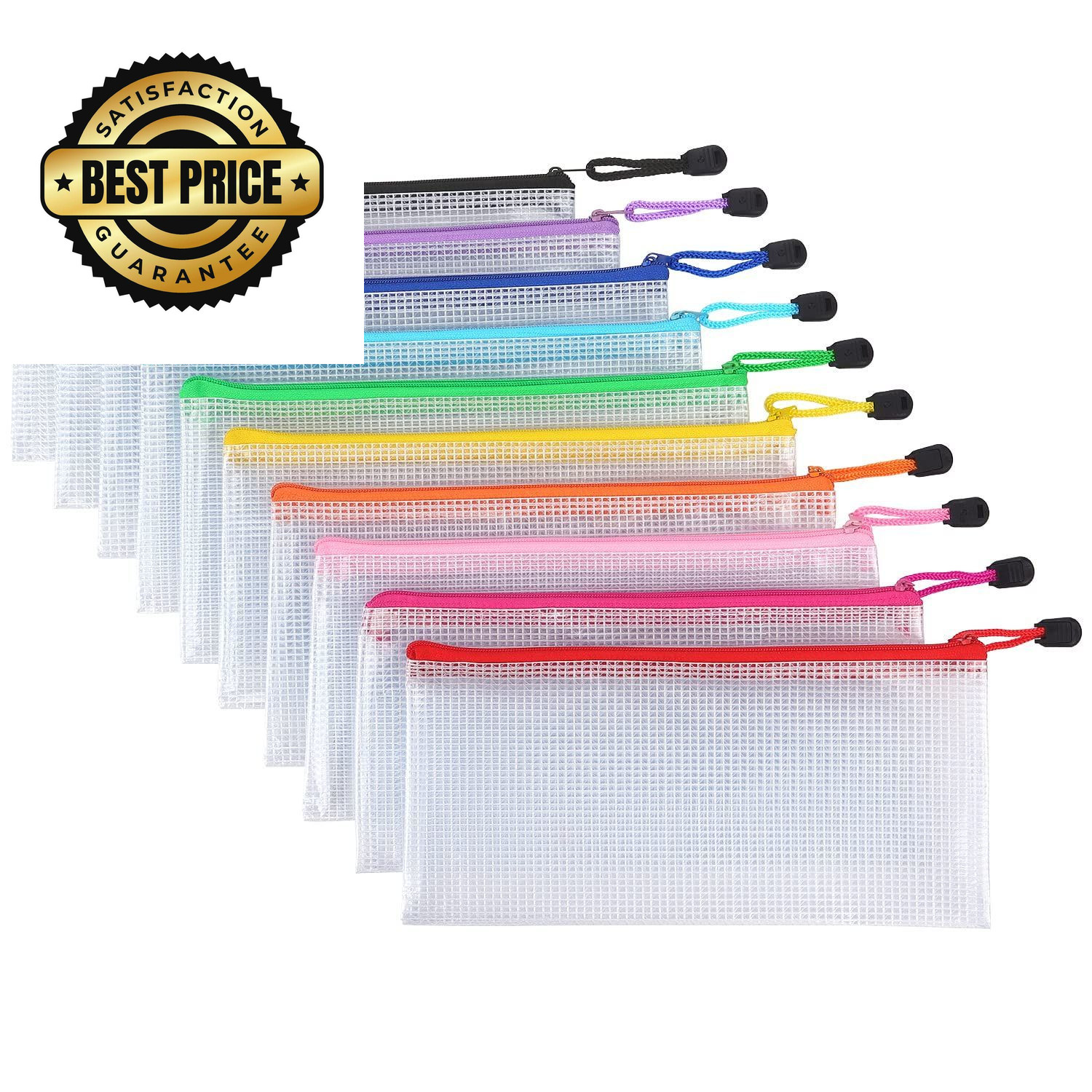 Tamaki 10 Pack Mesh Zipper Pouch Document Waterproof Zip A6, 10 Colorful
