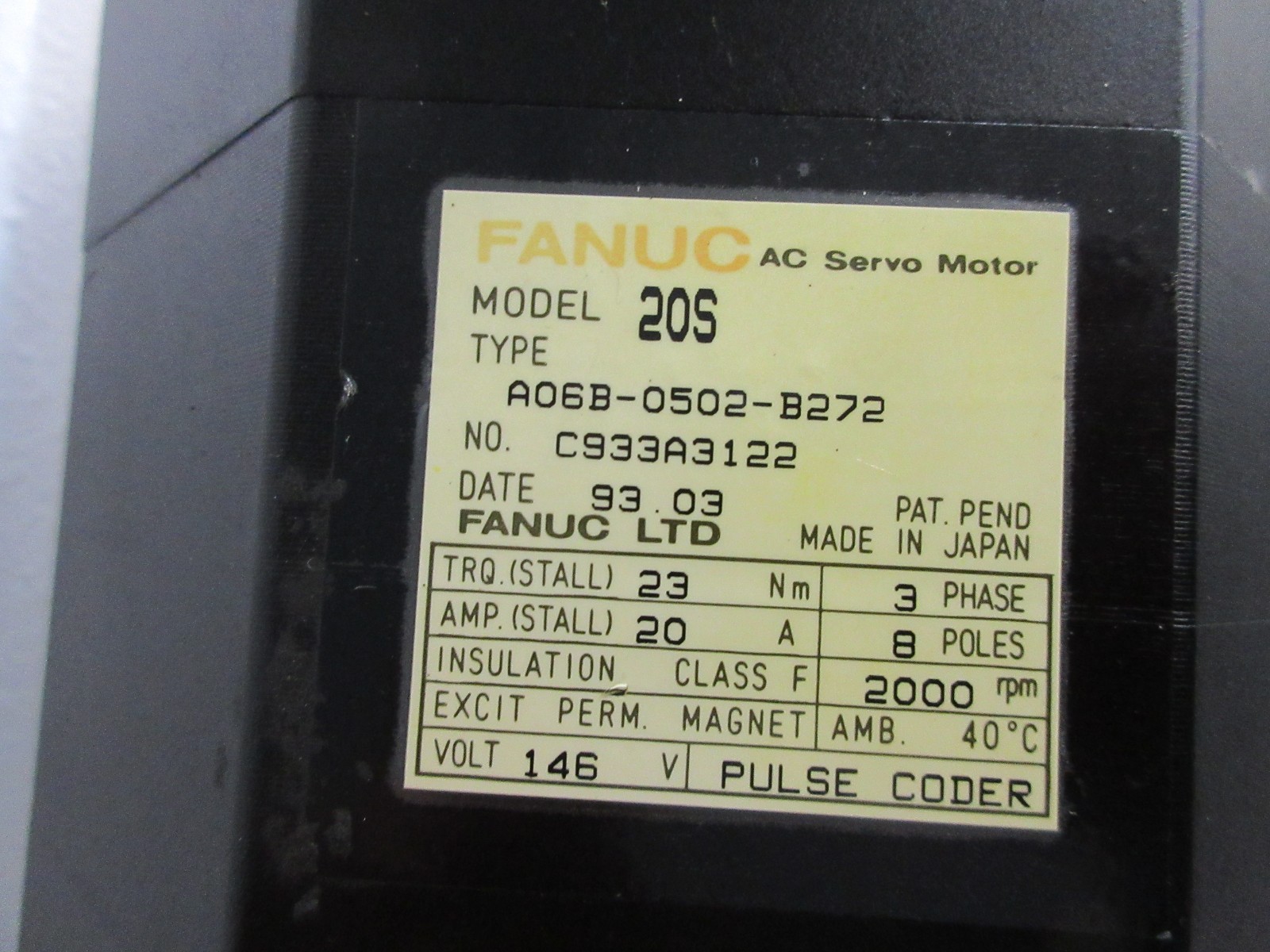FANUC A06B-0502-B272 USED MODEL 20S AC SERVO MOTOR A06B0502B272