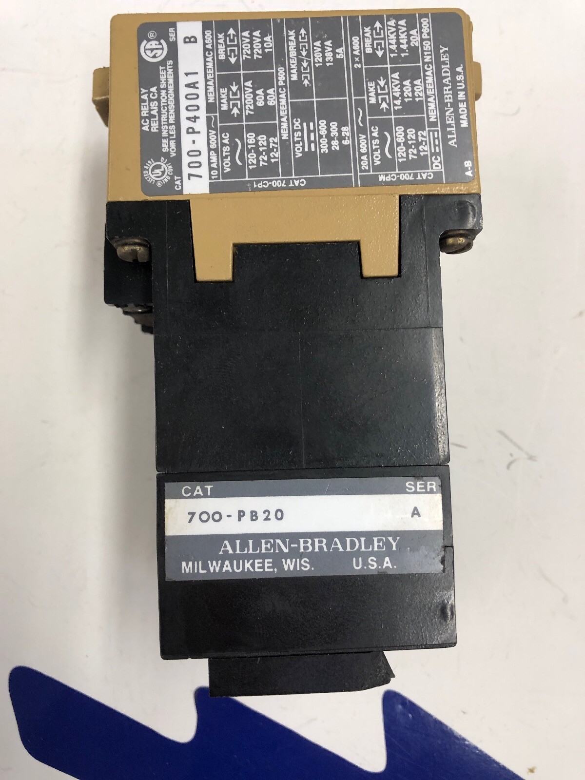 ALLEN BRADLEY 700-PB20 ADDER BLOCK &700-P400A1 AC Relay