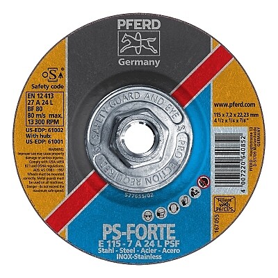 Pferd 61001 Grinding Wheel 4-1/2 x 1/4 5/8-11 THD PSF-INOX Type 27