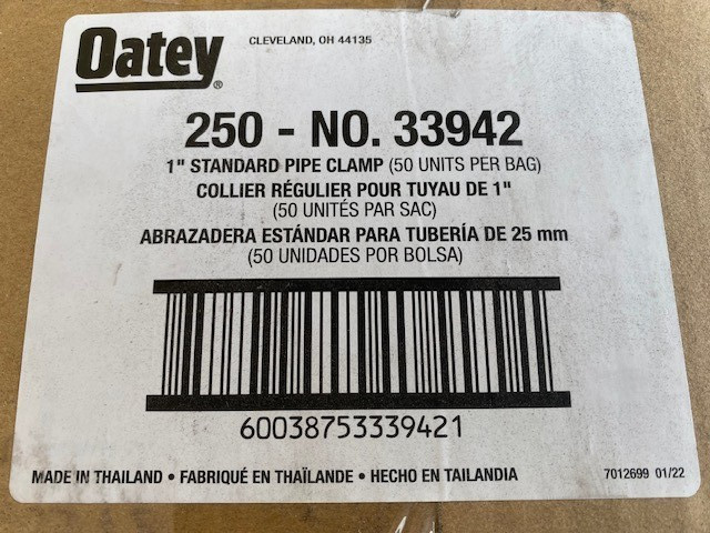 (Case of 250) 33942 Oatey 1″ Standard Pipe Clamp