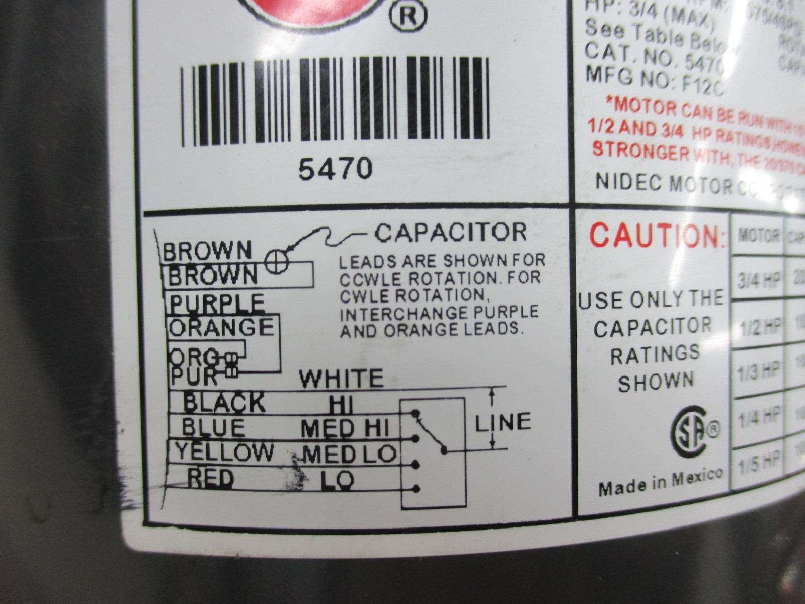K55HXDVV-1285 US MOTOR ELECTRIC MOTOR 3/4HP