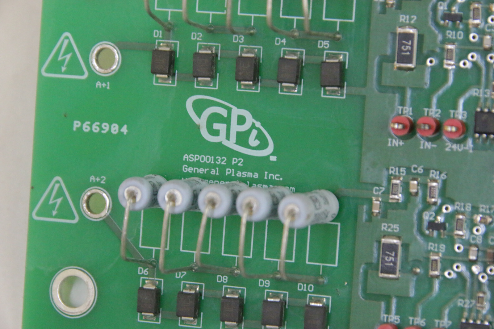 PCB + 2 Leads from GPI General Plasma Inc. ASP00132 P2 – NEW Old Stock Board