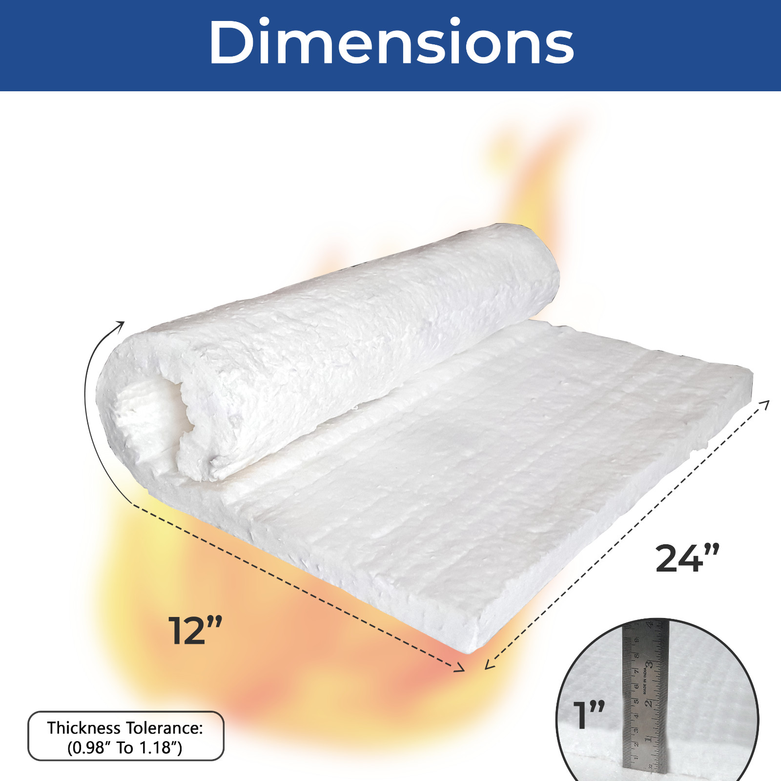 2 pcs of 1″ Ceramic Fiber Insulation Blanket 2600F 8# 12″ X 24″