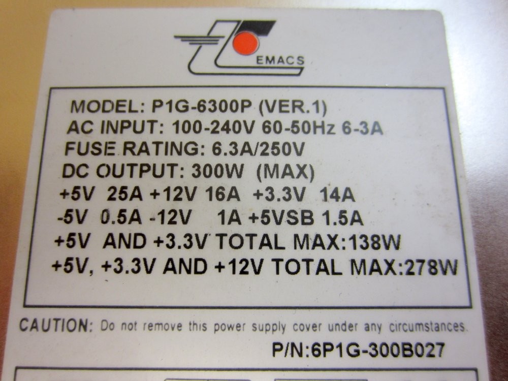 EMAC 6P1G-300B027 300W Power Supply P1G-6300P