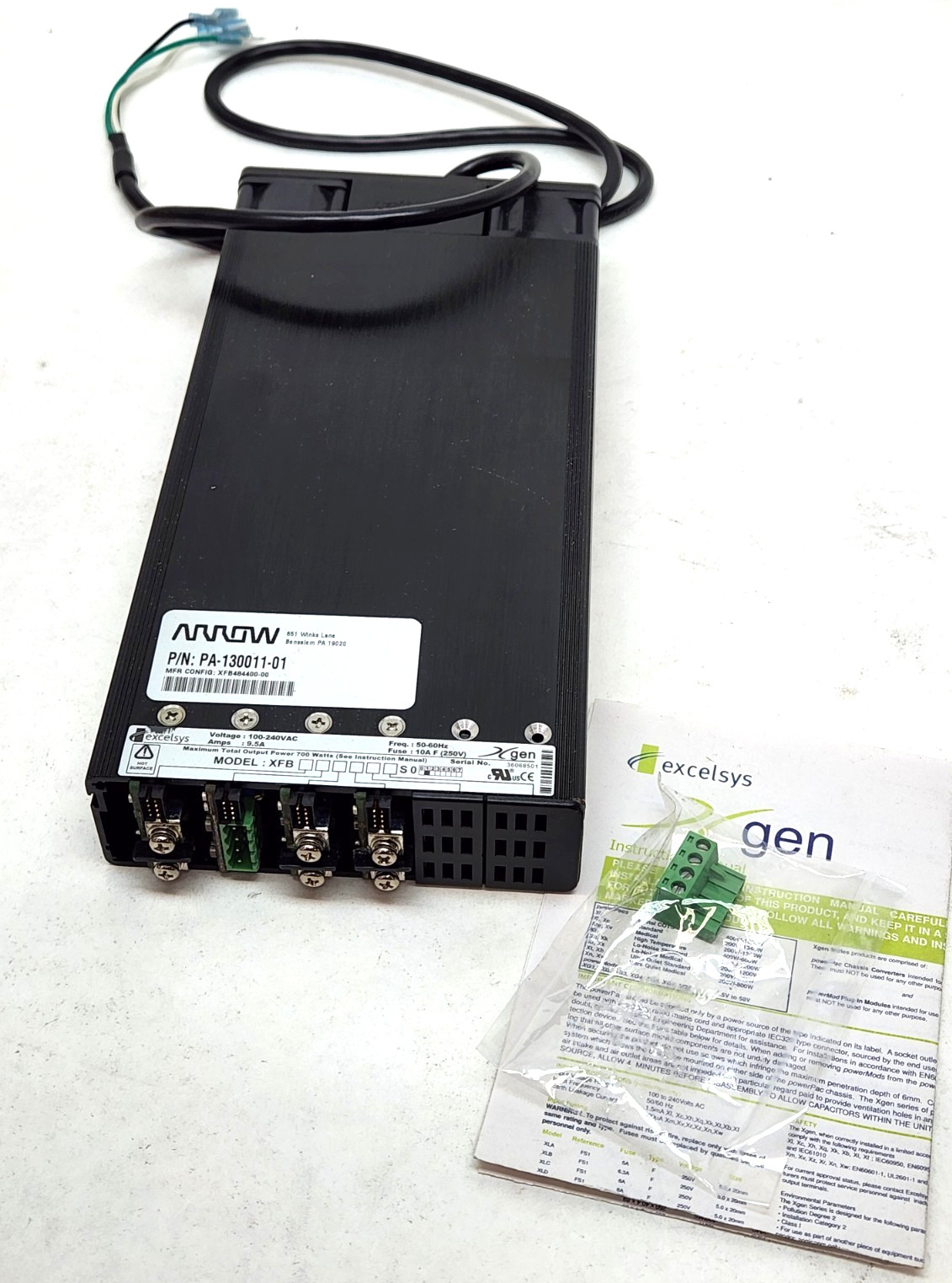 NEW NO BOX – EXCELSYS XFB POWER SUPPLY 100-240VAC 9.5A 50-60HZ