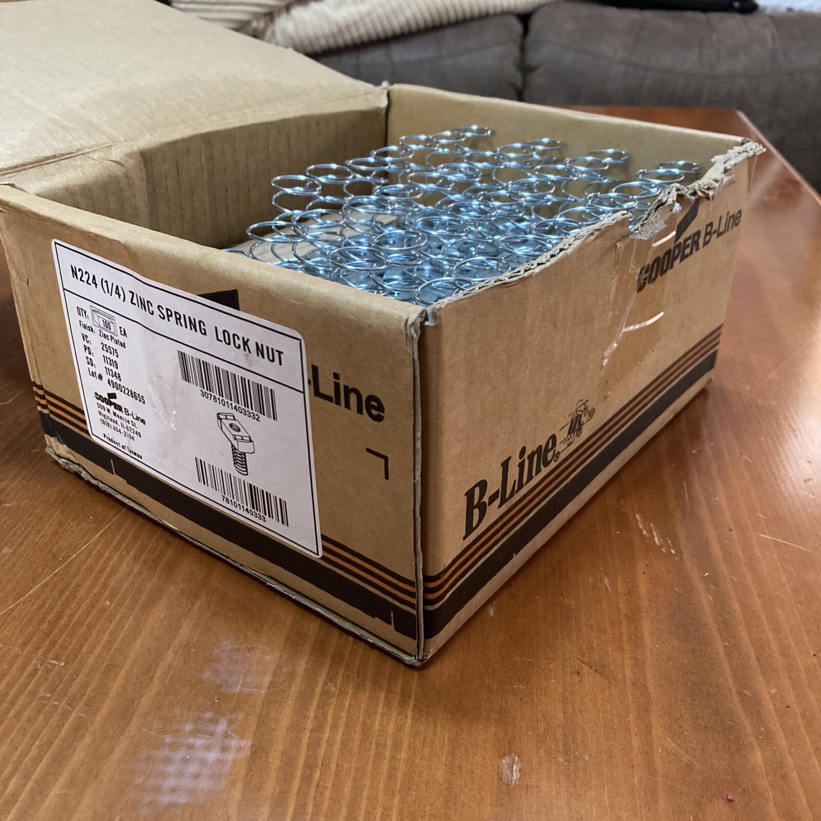 (87 PCs) NEW COOPER B-LINE N224 ( 1/4 ) ZINC SPRING LOCK NUT PARTIAL BOX