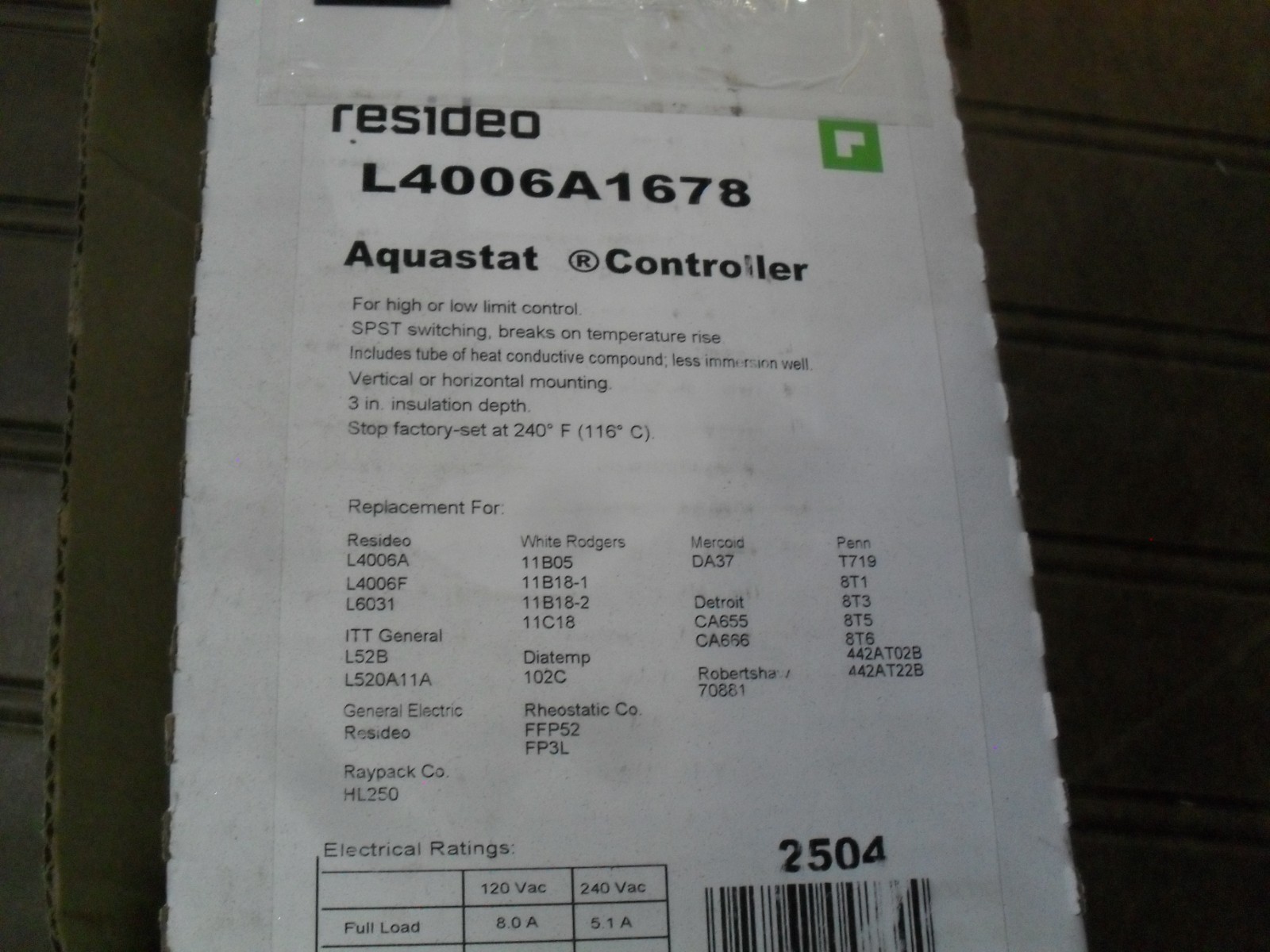 Honeywell L4006A1678 High or low limit Aquastat 110-240F