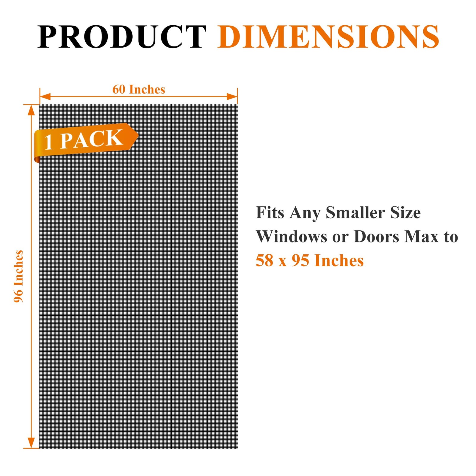 MAGZO Pet Proof Window&Door Screen Replacement Mesh, 60″ W 60″W x 96″L, Black