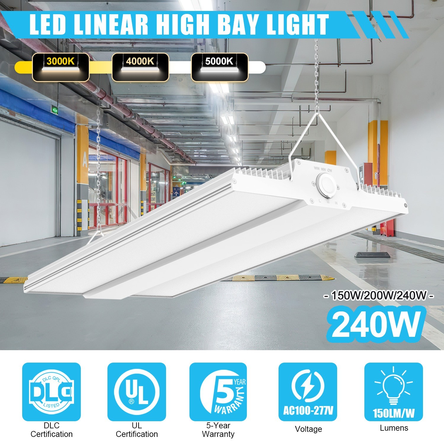240W LED Linear High Bay Light Commercial Warehouse Shop Light 3000K/4000K/5000K