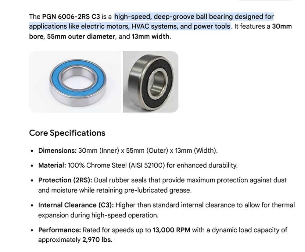 1 NEW PGN 6006 2RS C3 RADIAL DEEP GROOVE BALL BEARING NNB ***MAKE OFFER***