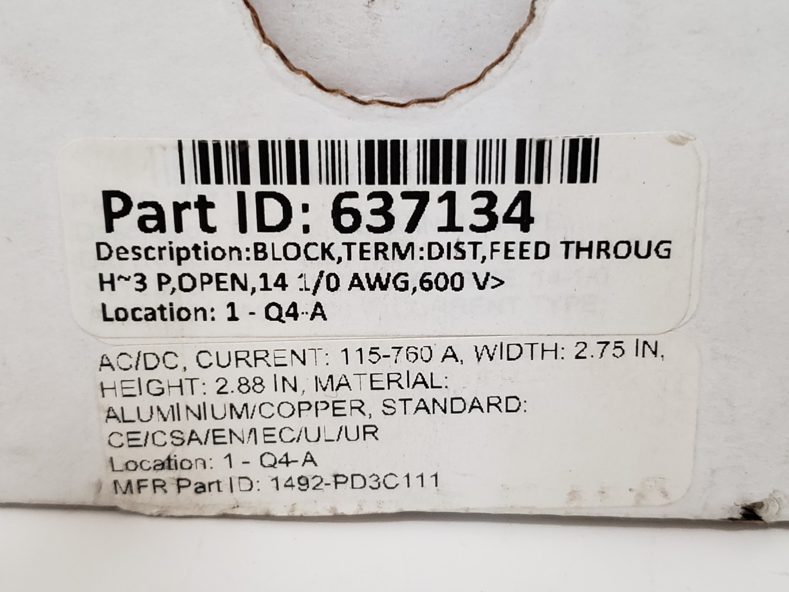 ALLEN BRADLEY 1492-PD3C111 POWER DISTRIBUTION BLOCK 3 POLE 600V 150A SER B NIB