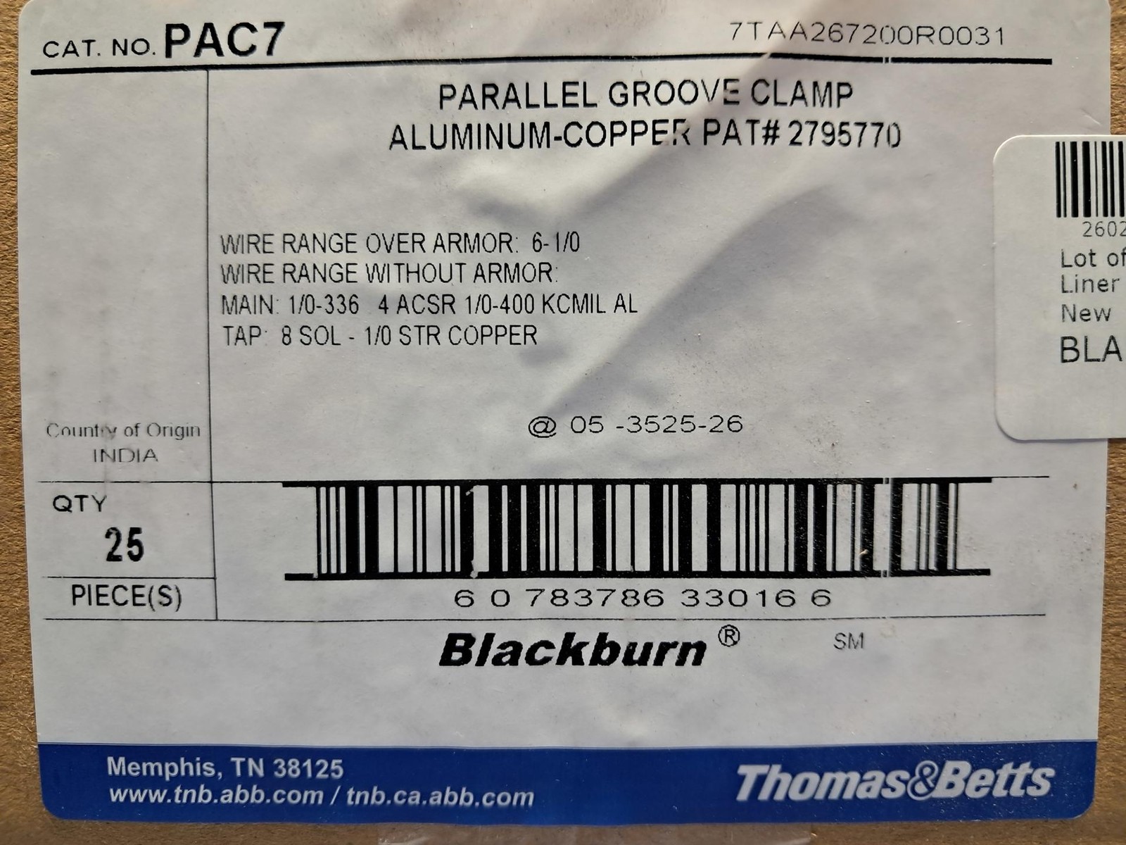 Lot of 25 Thomas&Betts Blackburn PAC7 Parallel Groove Clamp w/Cast Copper Liner