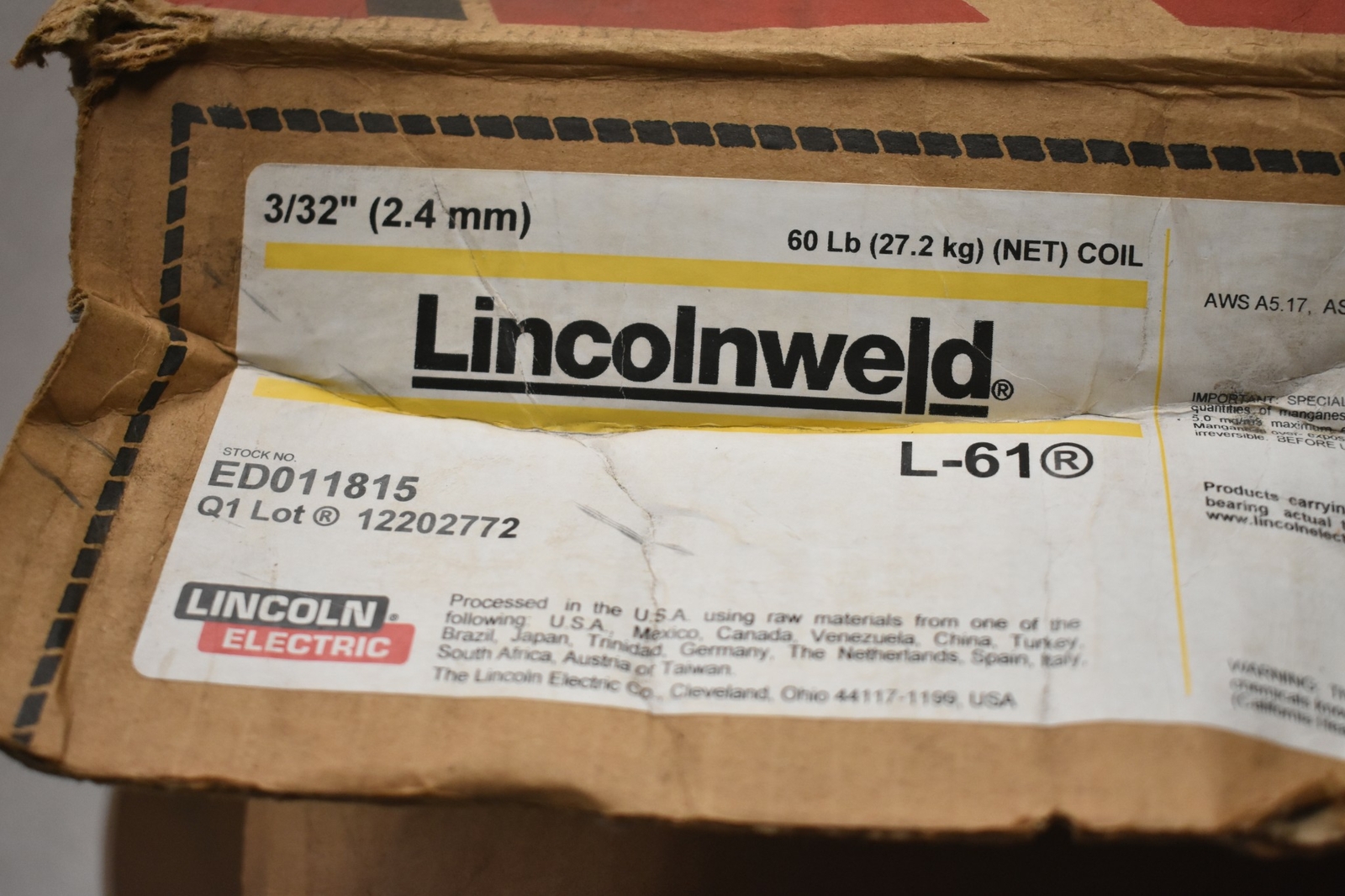 Lincoln Electric 3/32″2.4mm ED011815 Welding Wire L-61. 5 LBS LINCOLN WELD