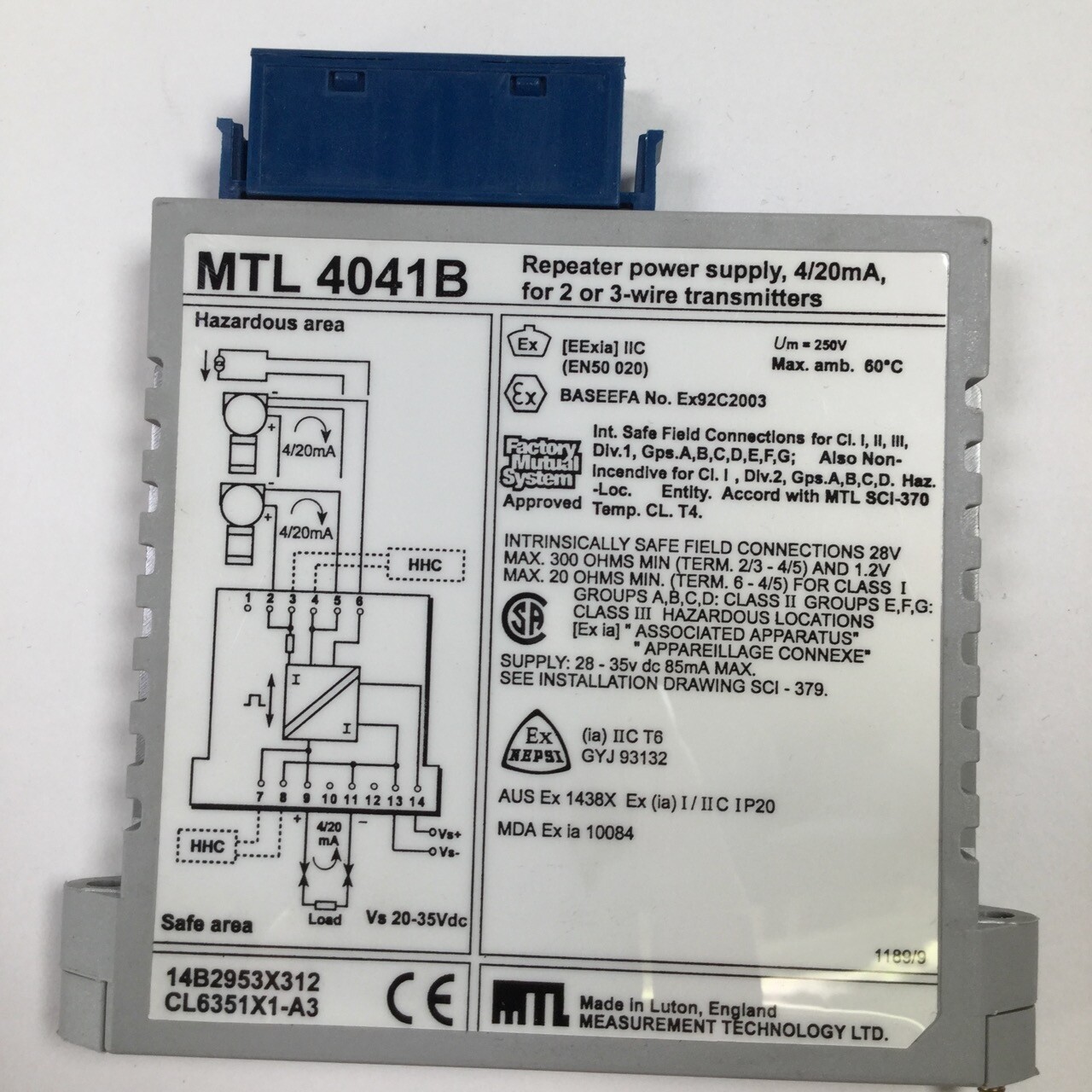 Measurement Technology Ltd MTL4041B Repeater power supply netzteil 4/20mA NewNMP