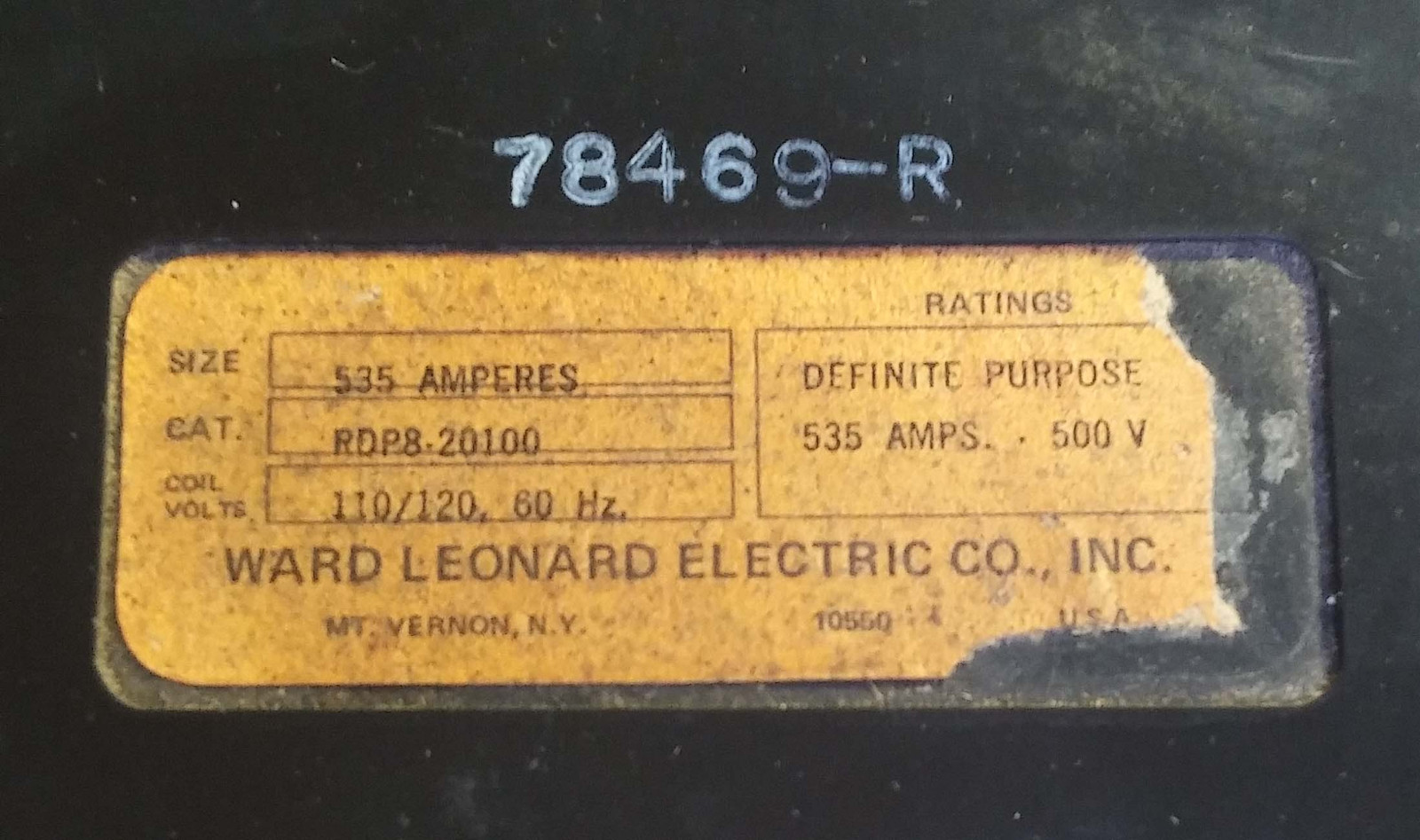 1 USED WARD LEONARD ELECTRIC RDP8-20100 DP CONTACTOR 535 AMP ***MAKE OFFER***
