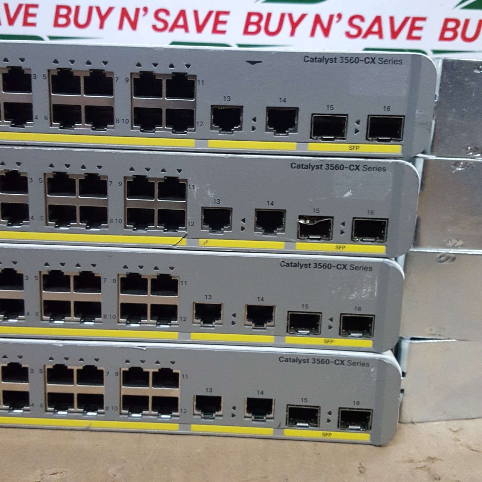 Lot of 4- Cisco Catalyst WS-C3560CX-12TC-S V04 (No Power Crds) Powers On – USED