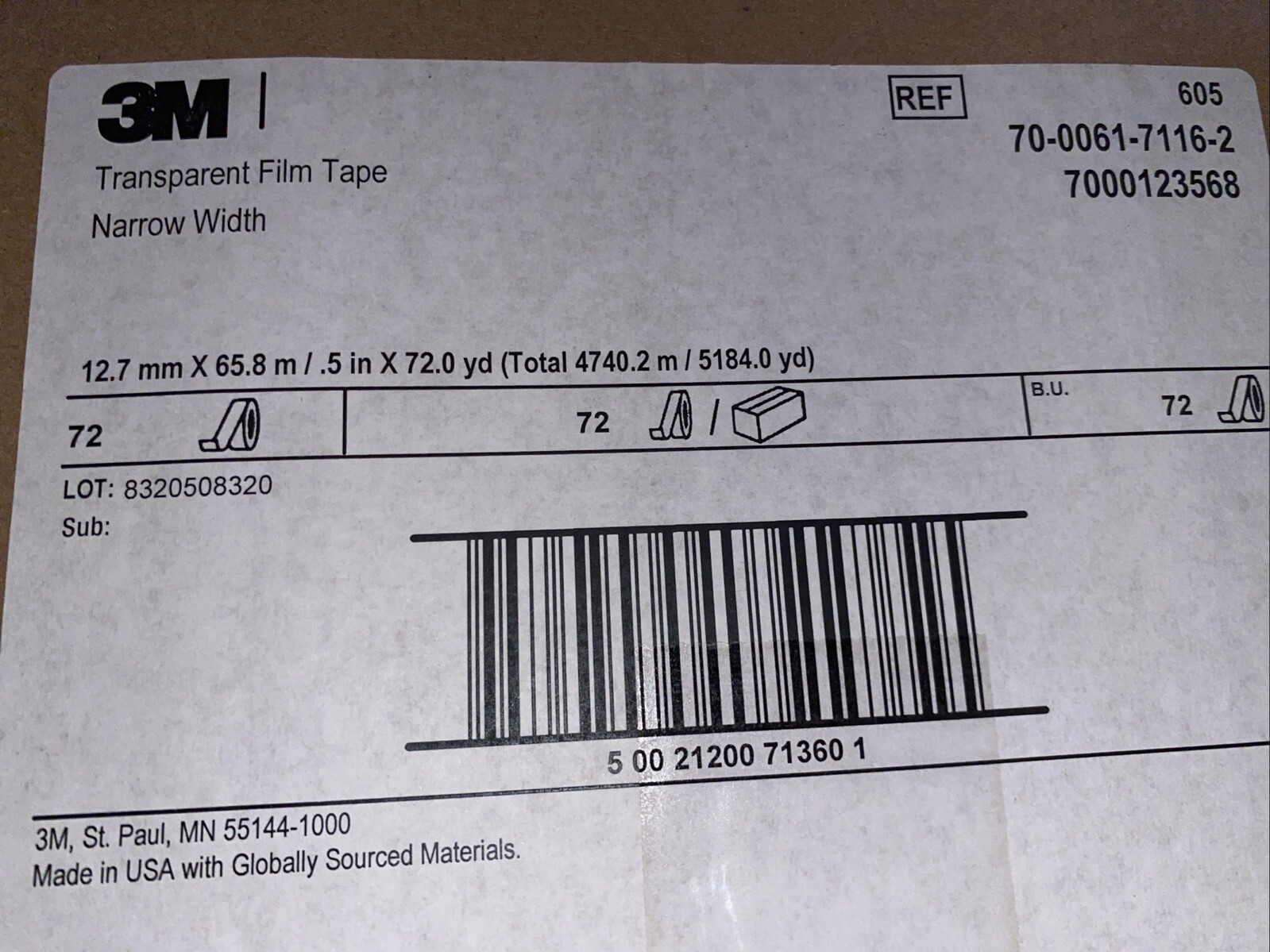4 PACK OF Scotch 605 Translucent Clear COLD TEMP Packaging Tape 1/2″ x 72 yds