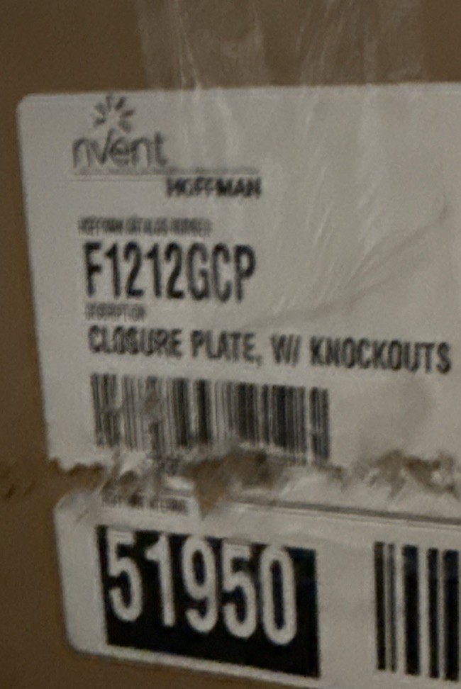 nVent HOFFMAN F1212GCP 12×12 In Closure Plate Steel With Knockouts