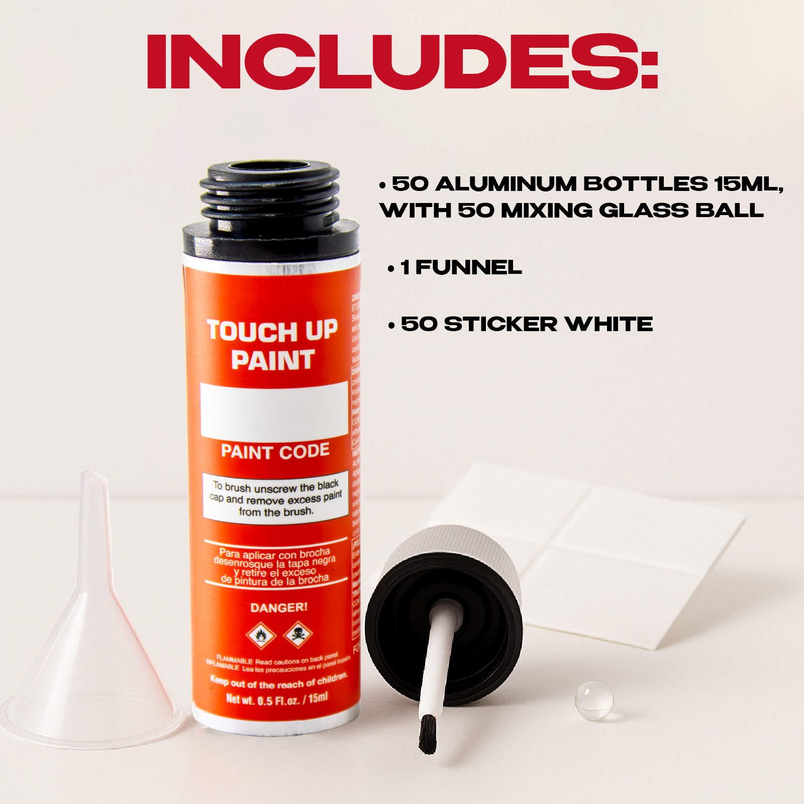 15ml Fillable Aluminum Touch Up Paint Bottles with Brush – 50 Pack