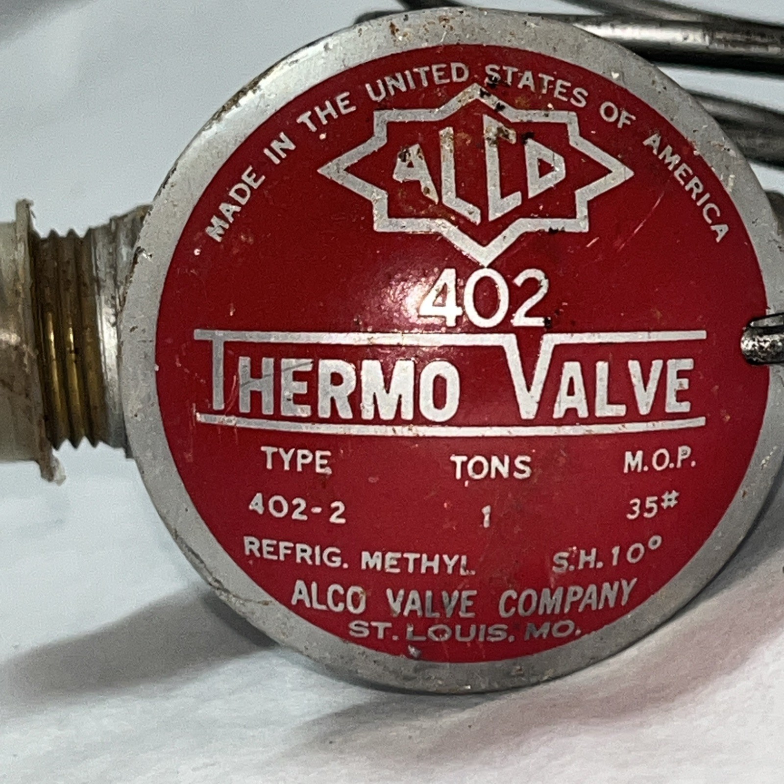 Alco 402-2 Thermo Valve 1 Ton M.O.P. 35# Refrig. Methyl S.H. 10 Degrees.
