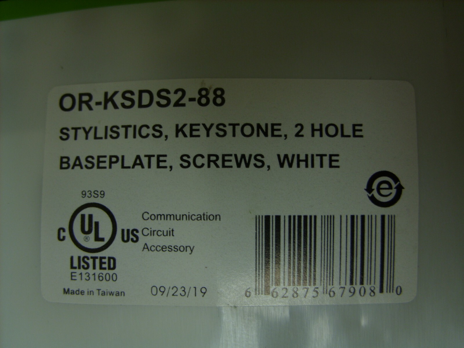 Ortronics OR-KSDS2-88 Stylistics, Keystone, 2 Hole, Base Plate White BOX of 20