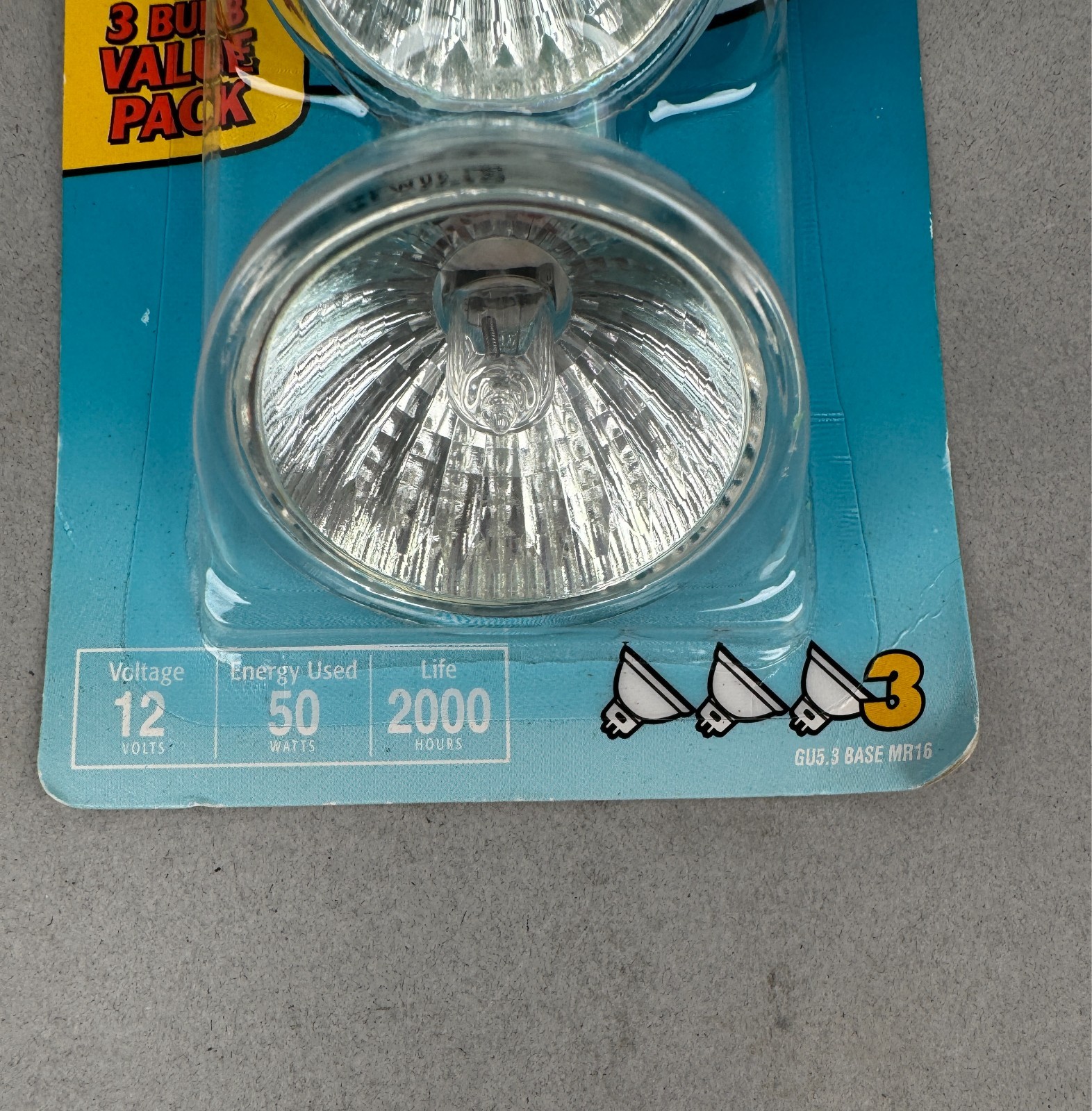 Lot of 3 PHILIPS MR16 Halogen Bulbs 50W Indoor Flood 12V 2000h GU5.3 Brand New