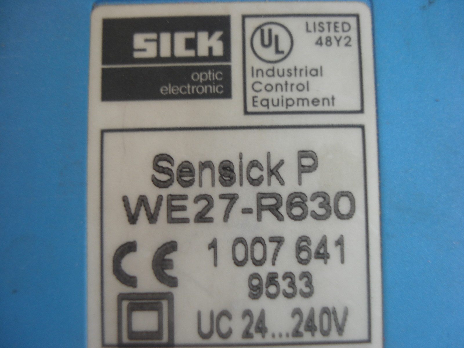 USED SICK OPTIC WE27-R630 PHOTOELECTRIC WE27R630