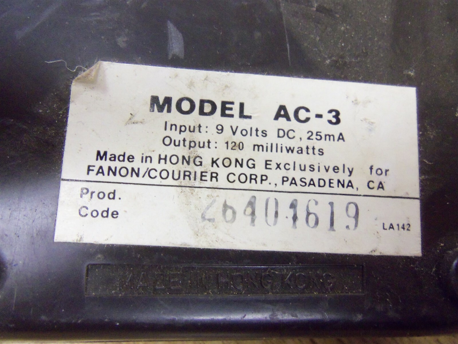 Fanon Echo Master AC-3 9VDC 25MA 120- Milliwatts 26401619 *FREE SHIPPING*