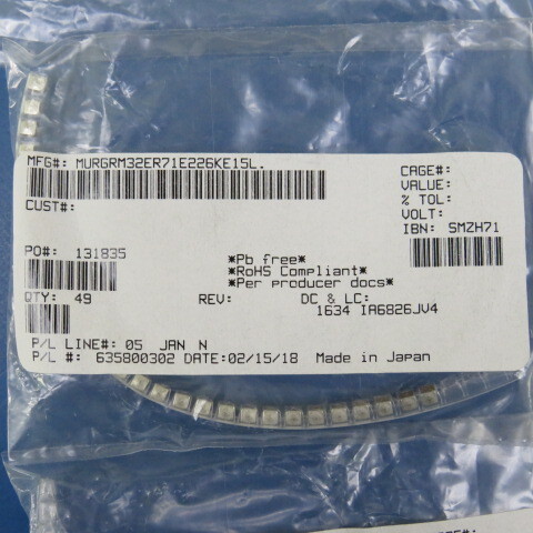 MURATA GRM32ER71E226KE15L Qty of 85 per Lot CAP 22UF 25V 10% X7R