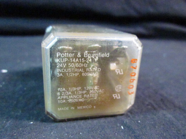 POTTER BRUMFIELD KUP-14A15-24 RELAY 24V 5060HZ INDUSTRIAL RATED 3A 12HP 600 VAC