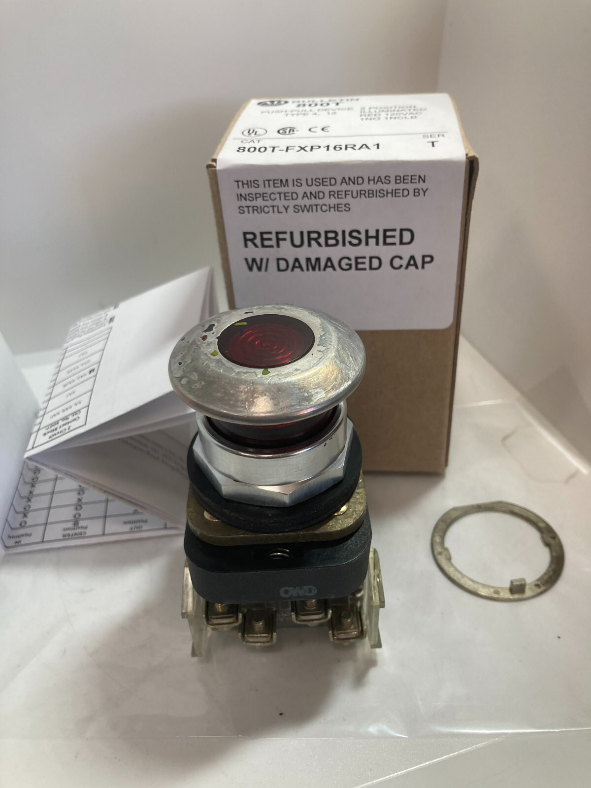 ALLEN BRADLEY 800T-FXP16RA1 PUSH PULL 2 POS ILL RED 120VAC 1NO/1NCLB SERIES T