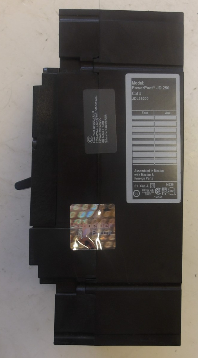 SQUARE D P/N:JDL36200 CIRCUIT BREAKER 3POLE 200AMP 50/60HZ