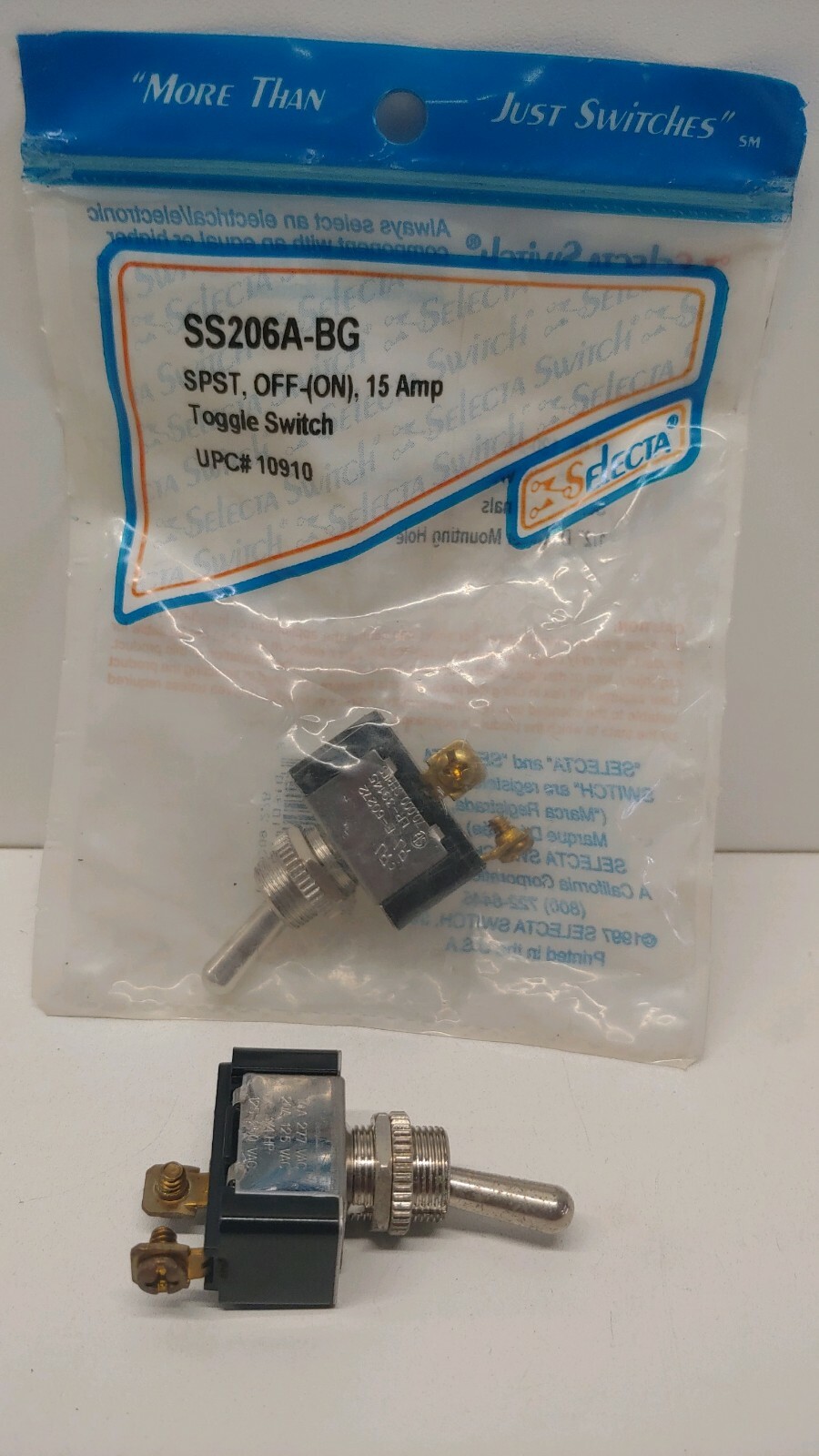 LOT OF 2 NEW OLD STOCK! SELECTA 20A 125V SPST OFF-(ON) TOGGLE SWITCHES SS206A-BG
