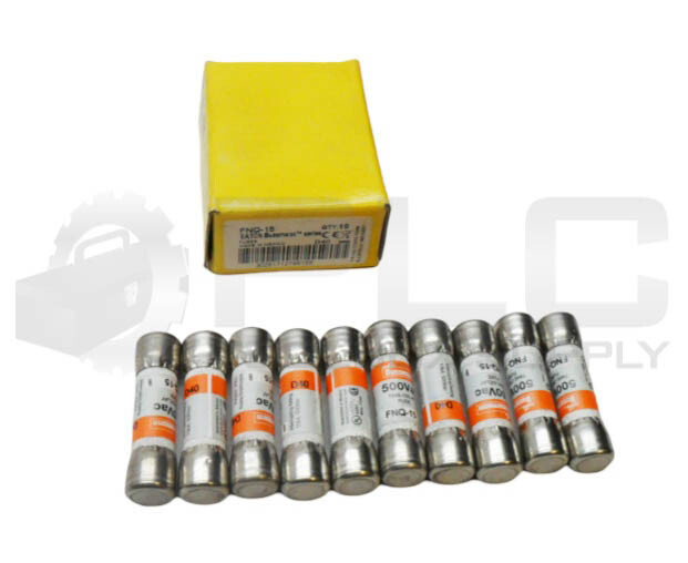 NEW BOX OF 10 BUSSMANN FNQ-15 TIME DELAY FUSE 15A 500VAC