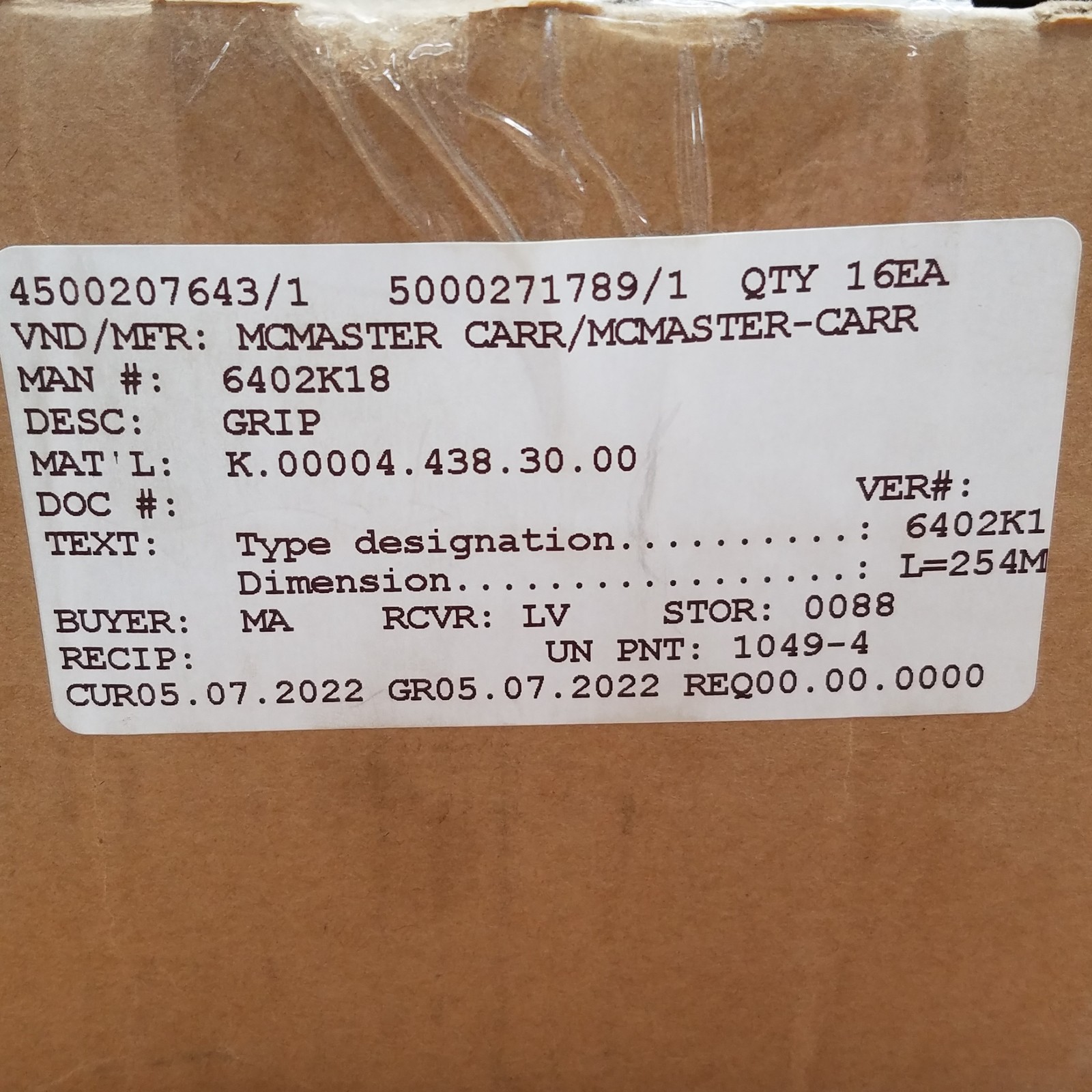 McMaster Carr 6402K18 Black Steel Lever Handle With Black Plastic Knob Grip