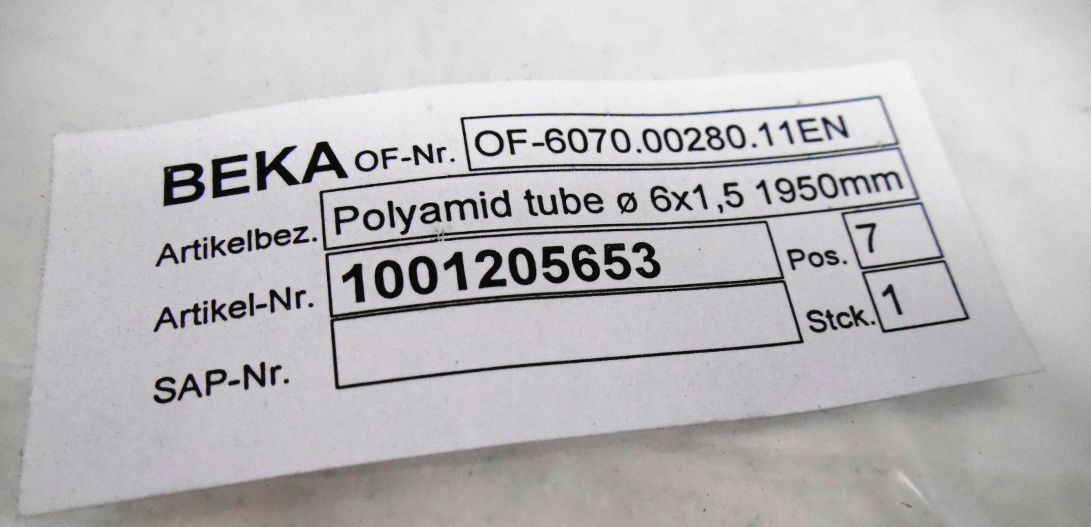 Beka 1001205653 Polyamide Tube 6 x 1,5 1950MM
