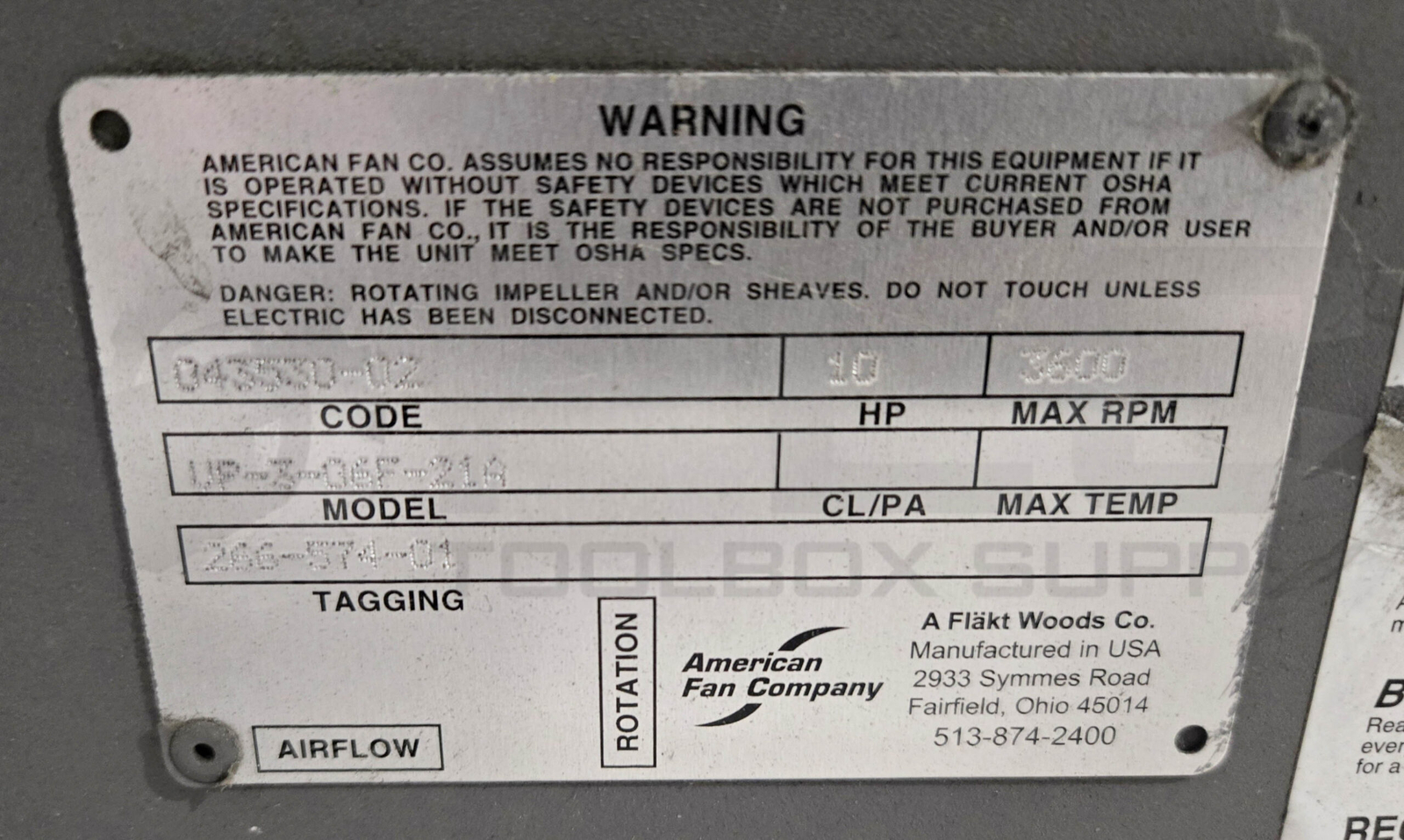 NEW AMERICAN FAN COMPANY UP-3-06F-21A BLOWER 3600RPM W/ WEG 01036ET3E215T-W22