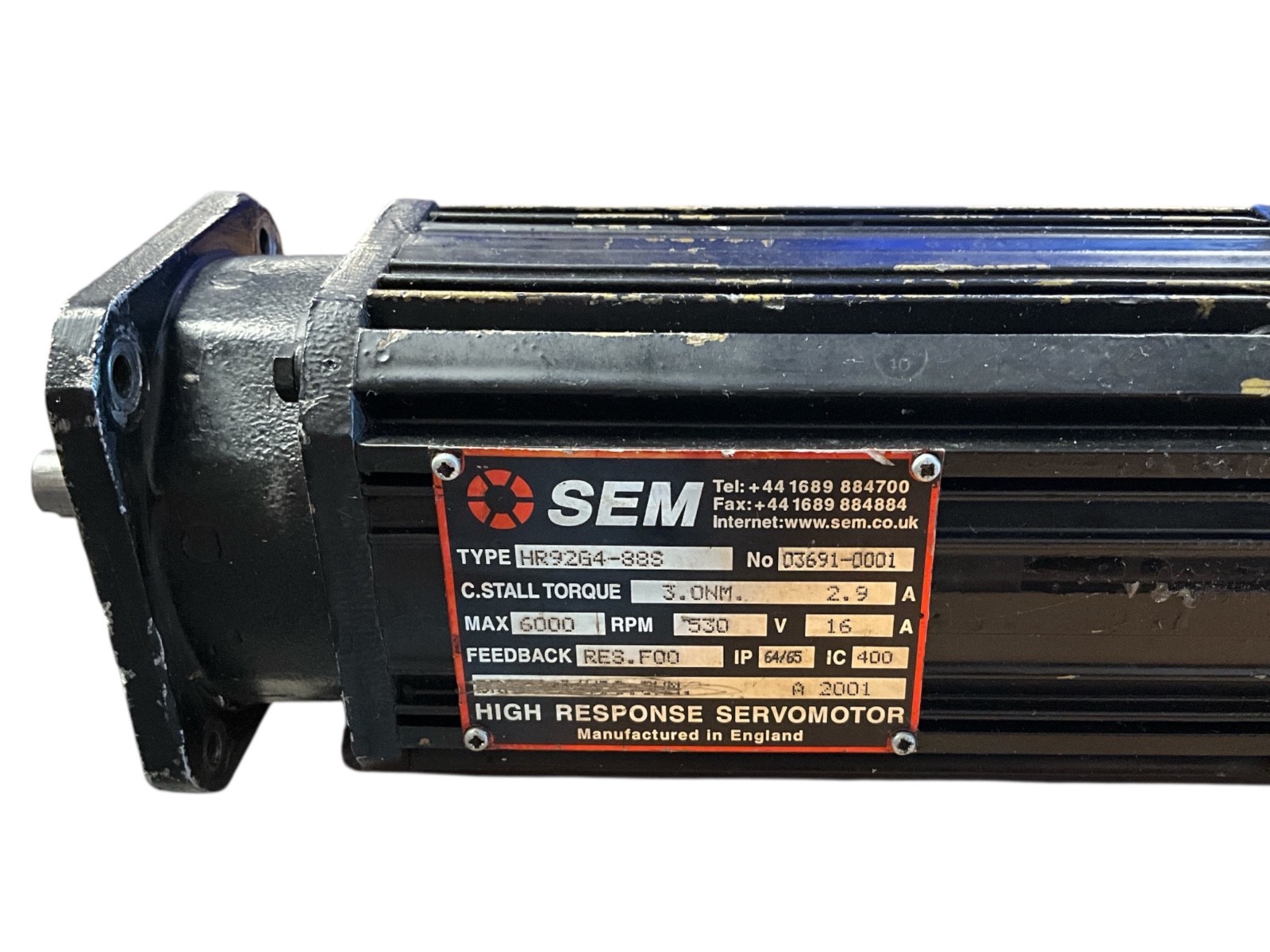 SEM HR92G4-88S High Response AC Servo Motor 6000 RPM 3Nm Resolver Feedback 530V