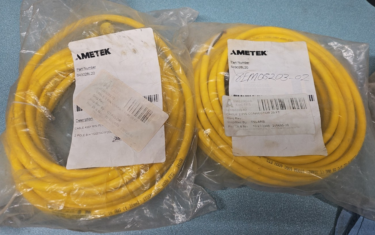 BRAD 1300060146 40748-90 2P 90D Cordset 20′ Lot Of 2