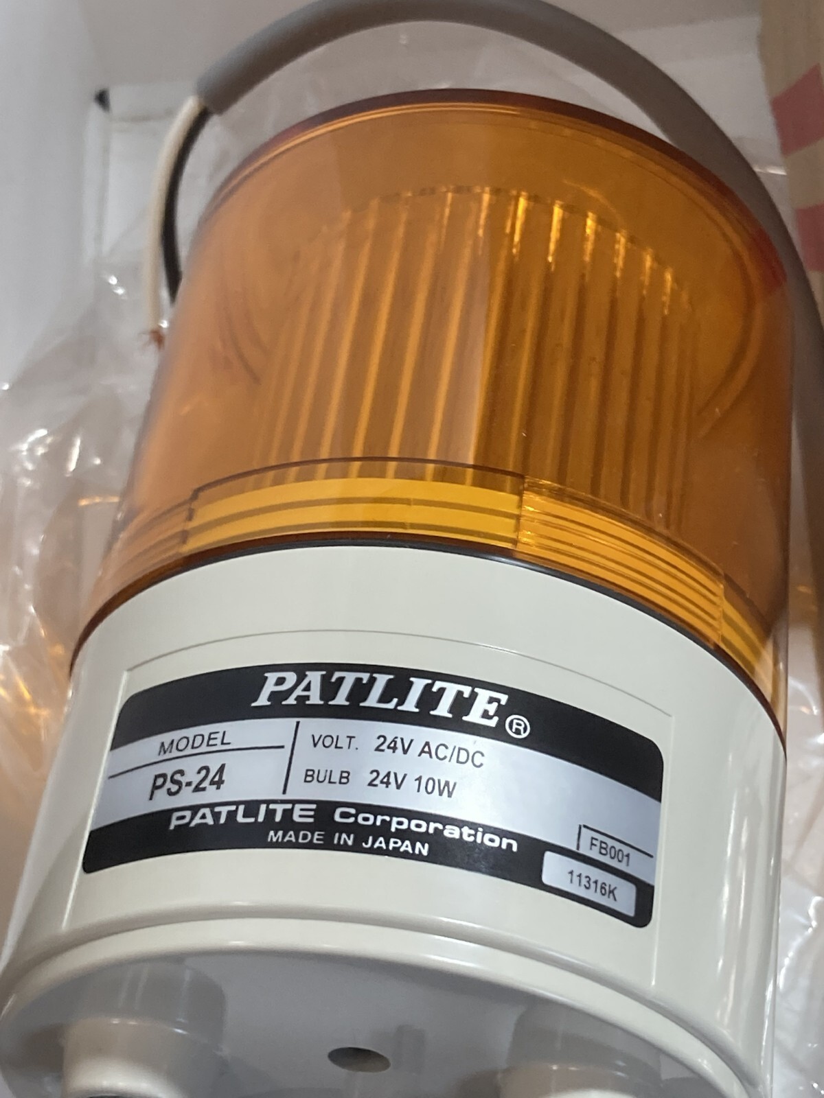 PATLIITE PS-24-Y SIGNAL LIGHT CABLE AMBER 24VAC/DC BULB 24V 10W NIB
