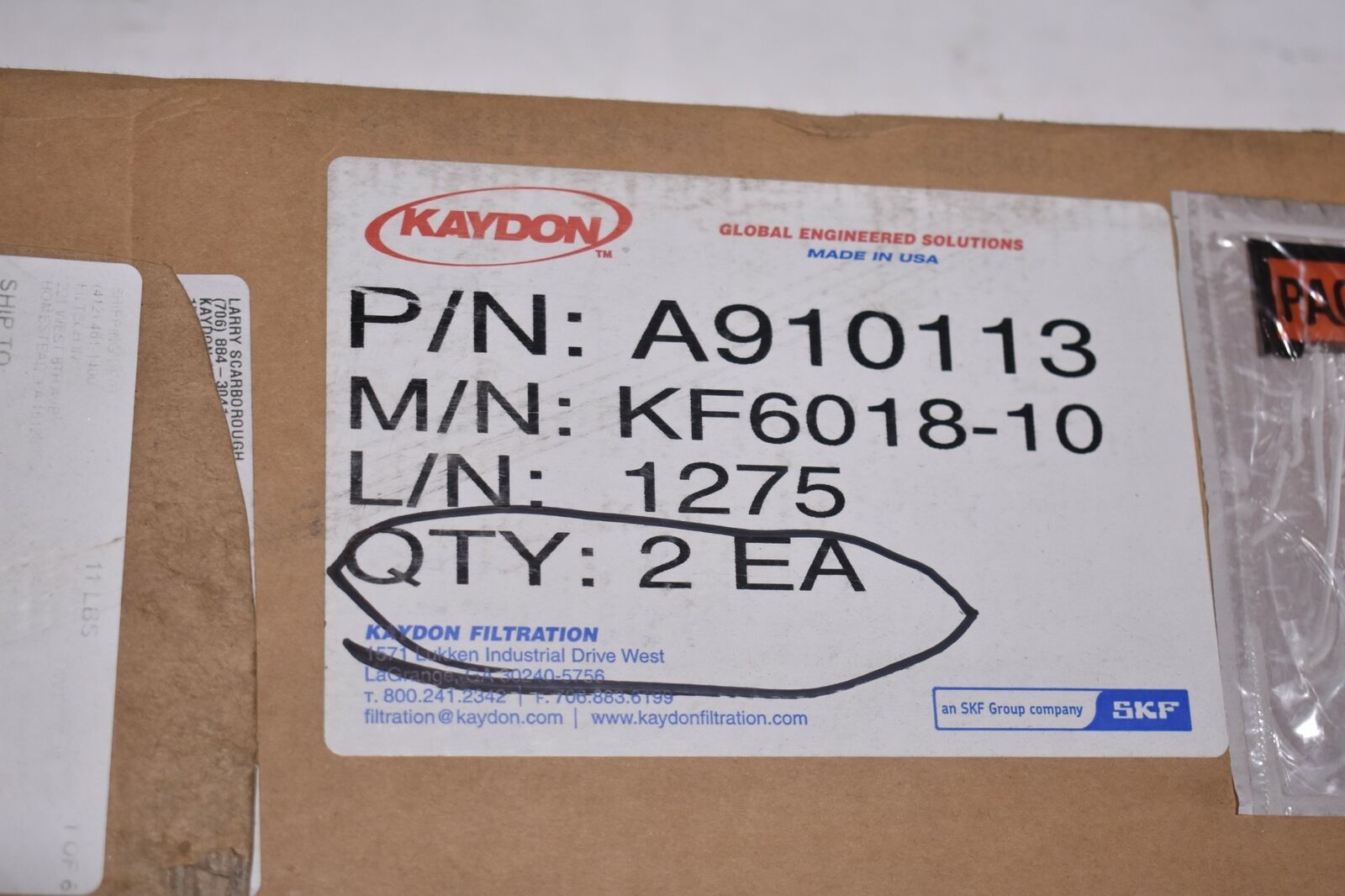 KAYDON A910113 KF6018-10 FILTER ELEMENT 2-5/8″ ID X 6″ OD X 18″LG