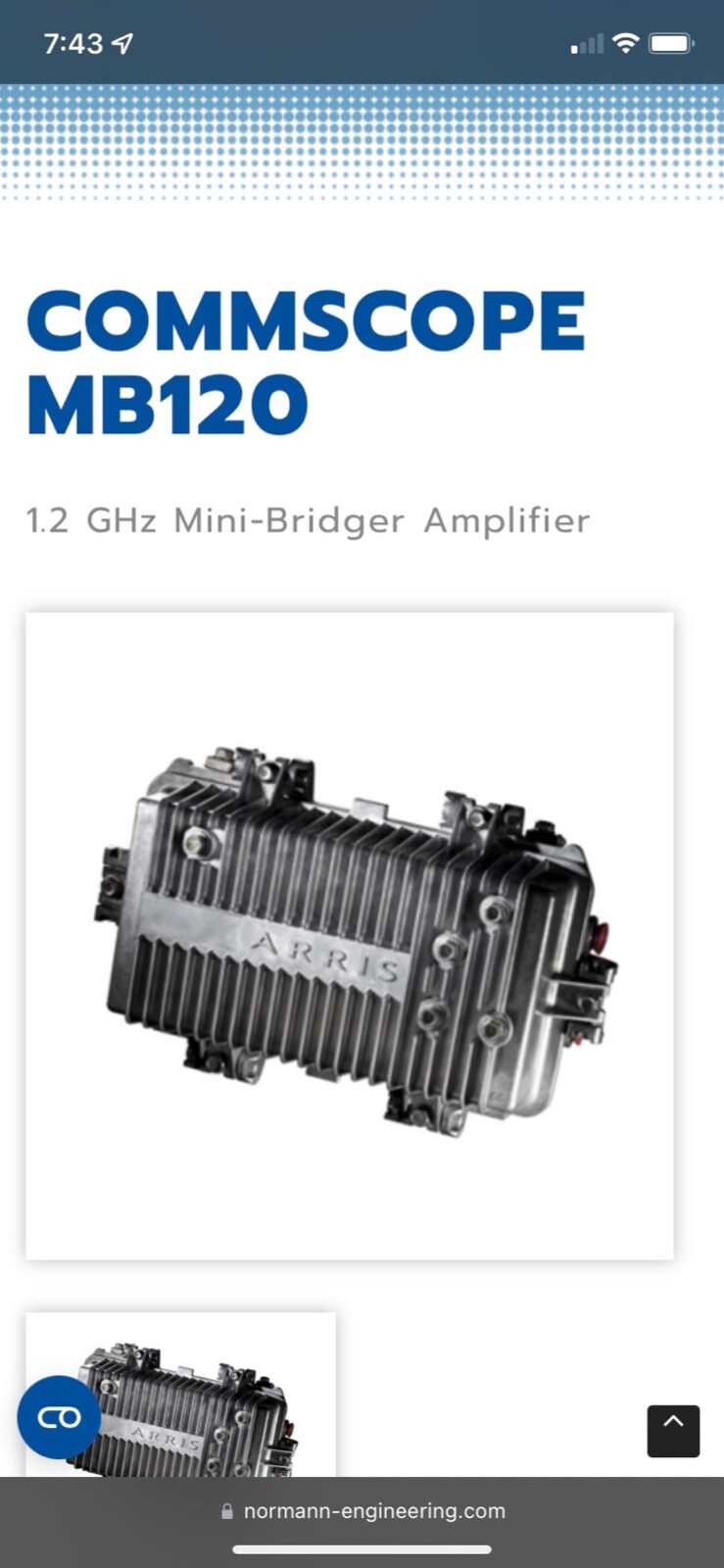 Arris Solutions Mini Bridge RF Amplifier 1.2 GHz MB120-085-SX-XFX