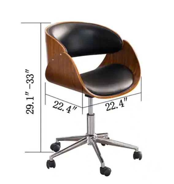 Mid-century Modern Office Chair Adjustable Black Upholstered Swivel Wood Metal